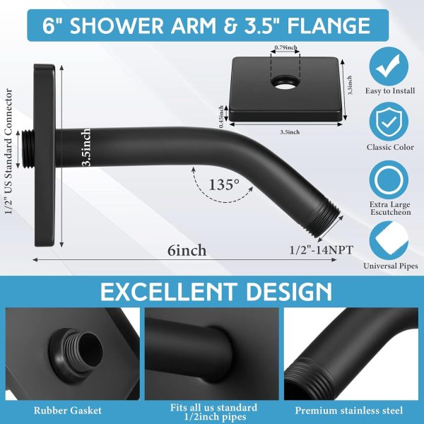 Lounsweer Black Shower Arm Flange Stainless Steel Wall Mount-1