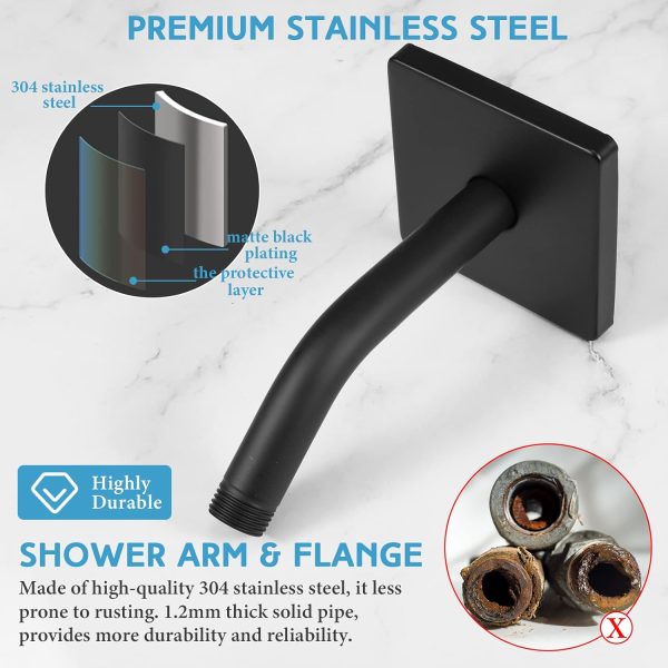 Lounsweer Black Shower Arm Flange Stainless Steel Wall Mount-2