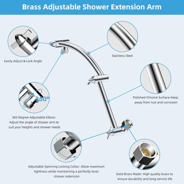 Hibbent Shower Arm Extension Adjustable Height Chrome Finish-1