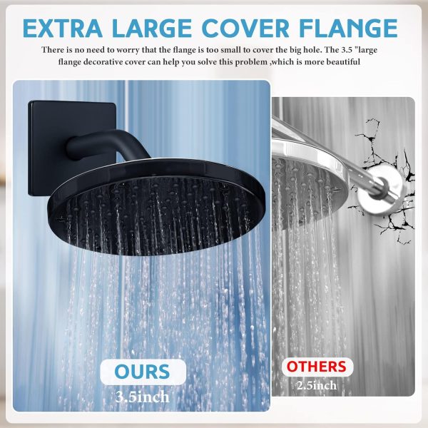 Lounsweer Black Shower Arm Flange Stainless Steel Wall Mount-3
