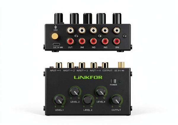 Active Audio Mixer 4‑Channel with Gold RCA and Master Volume-1