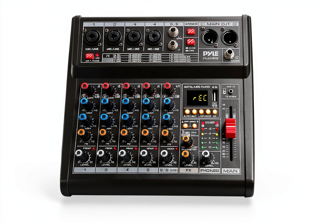 Installing Pyle DJ Mixer PMX466 Metal Chassis with 16 Effects for DJs on a wooden desk