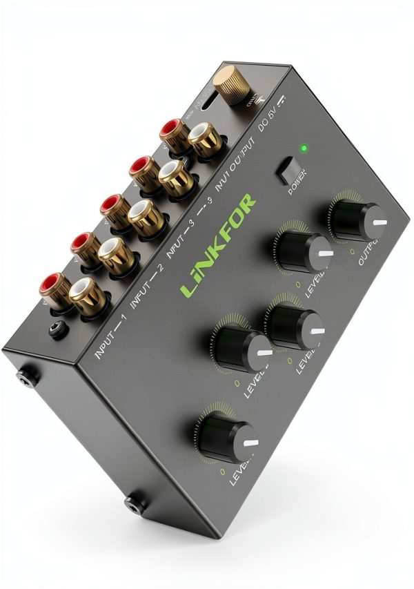 Active Audio Mixer 4‑Channel with Gold RCA and Master Volume-0