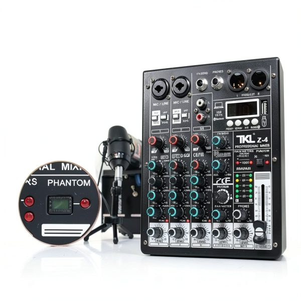 Z4 DJ Mixer 4-Channel Audio Mixer with 48V Phantom Power and Bluetooth-4