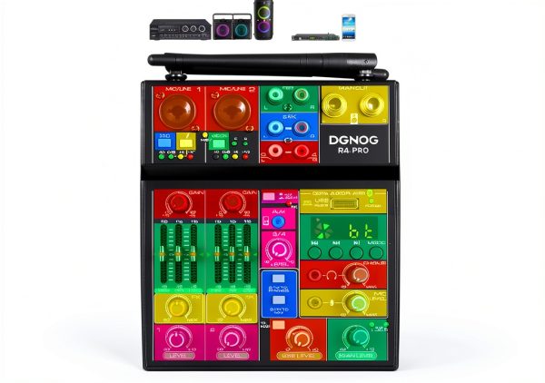 R4 PRO 4-Channel Audio Mixer with Dual Wireless Mics and Bluetooth-6