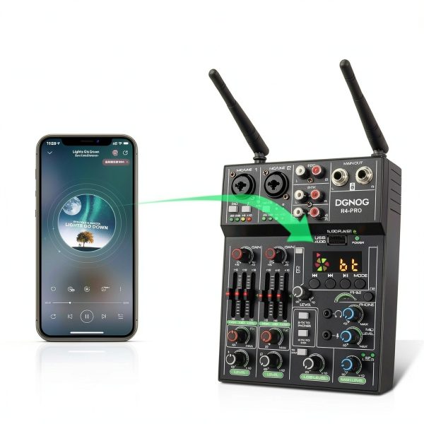 R4 PRO 4-Channel Audio Mixer with Dual Wireless Mics and Bluetooth-7