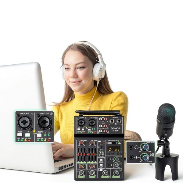 R4 PRO 4-Channel Audio Mixer with Dual Wireless Mics and Bluetooth-1