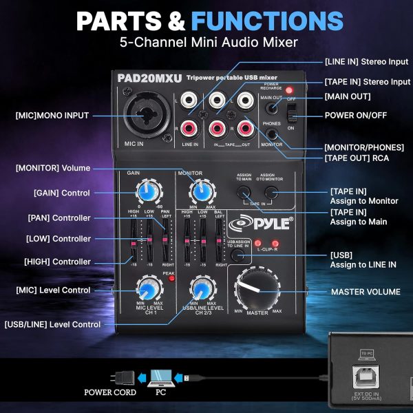 Behringer PAD20MXU 5-Channel DJ Mixer with USB Audio Interface, 18V-1
