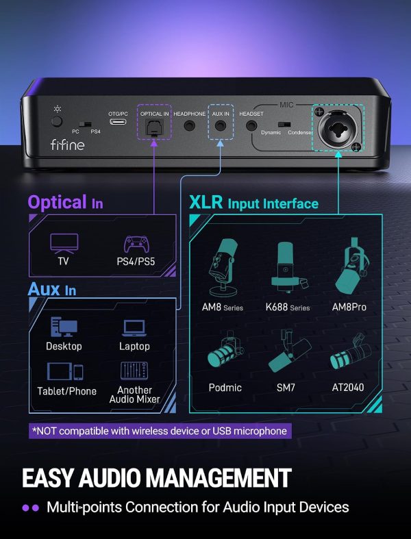 DJ Mixer StreamPro XLR Power Gaming Audio Mixer with RGB Lighting-3