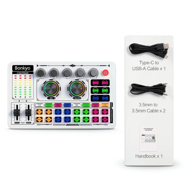 F999 USB Live Sound Mixer with RGB DSP for Streaming Pink-7