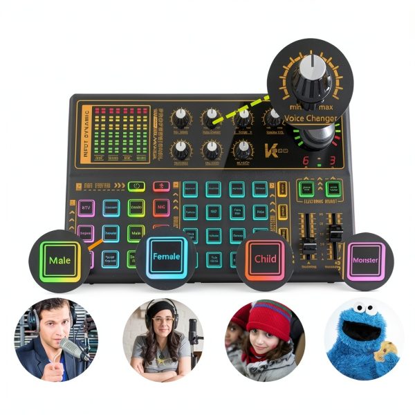 K300 Sound Mixer AudioTech DJ Mixer Battery Powered 7 Color Lighting-3