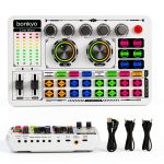 F999 USB Live Sound Mixer with RGB DSP for Streaming Pink-0