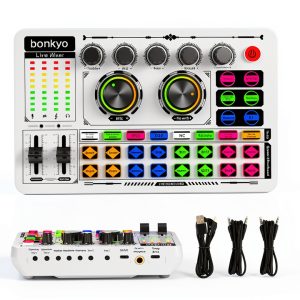 F999 USB Live Sound Mixer with RGB DSP for Streaming Pink-0