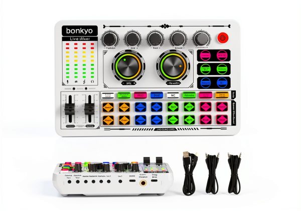 F999 USB Live Sound Mixer with RGB DSP for Streaming Pink-0