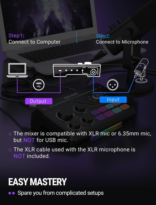 DJ Mixer StreamPro XLR Power Gaming Audio Mixer with RGB Lighting-7
