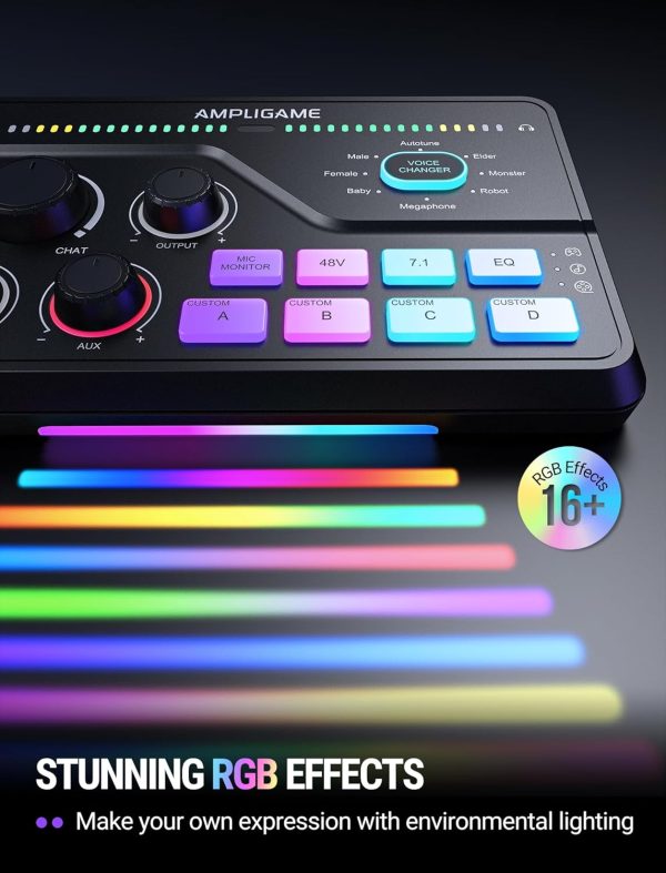 DJ Mixer StreamPro XLR Power Gaming Audio Mixer with RGB Lighting-4