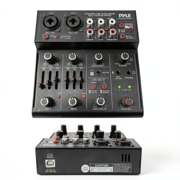 Wireless DJ Mixer Pyle 4‑Channel Audio Interface with Bluetooth USB-2
