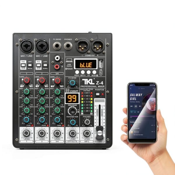 Z4 DJ Mixer 4-Channel Audio Mixer with 48V Phantom Power and Bluetooth-3