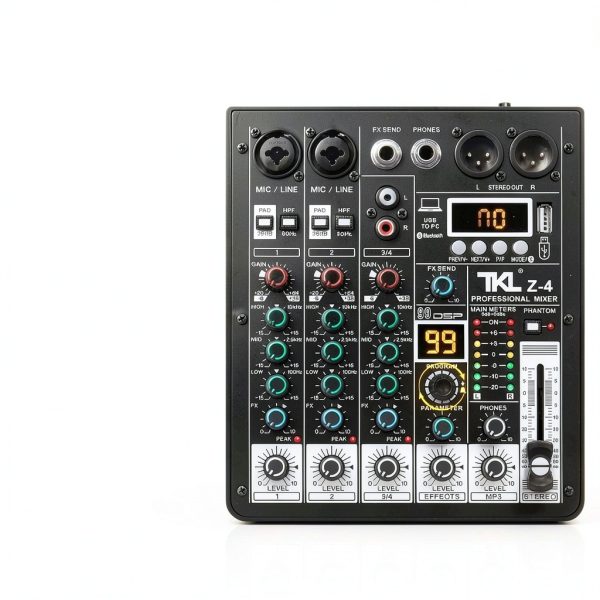 Z4 DJ Mixer 4-Channel Audio Mixer with 48V Phantom Power and Bluetooth-2