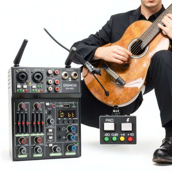 R4 PRO 4-Channel Audio Mixer with Dual Wireless Mics and Bluetooth-2