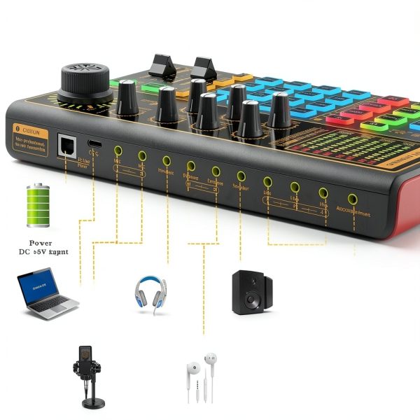 K300 Sound Mixer AudioTech DJ Mixer Battery Powered 7 Color Lighting-6