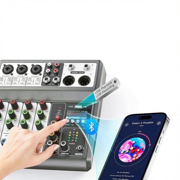 SoundPro 5 Channel Mini Mixer with Bluetooth USB and 48V Phantom-3