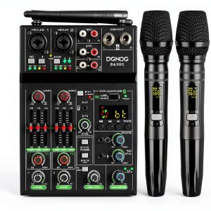 R4 PRO 4-Channel Audio Mixer with Dual Wireless Mics and Bluetooth-0