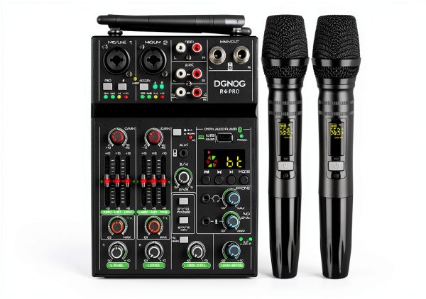 R4 PRO 4-Channel Audio Mixer with Dual Wireless Mics and Bluetooth-0
