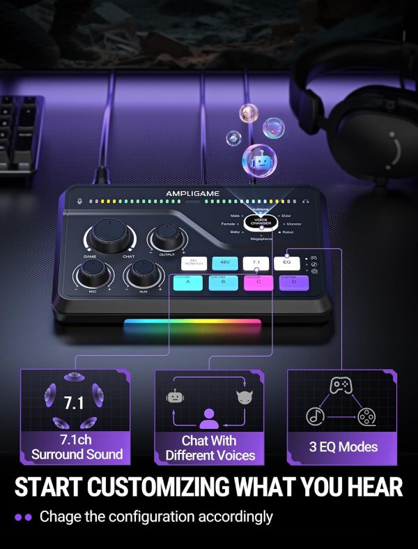 DJ Mixer StreamPro XLR Power Gaming Audio Mixer with RGB Lighting-6