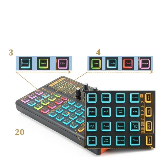 K300 Sound Mixer AudioTech DJ Mixer Battery Powered 7 Color Lighting-4