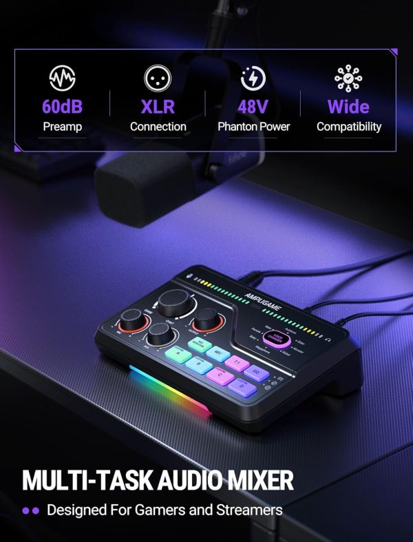 DJ Mixer StreamPro XLR Power Gaming Audio Mixer with RGB Lighting-1