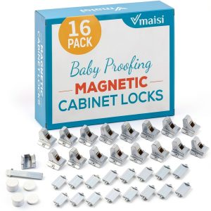 Vmaisi Magnetic Cabinet Locks Child Safety 16 Pack Adhesive & Screws-0