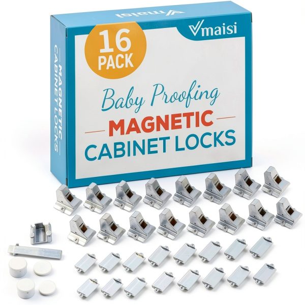Vmaisi Magnetic Cabinet Locks Child Safety 16 Pack Adhesive & Screws-0