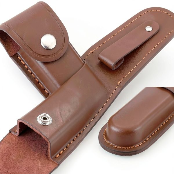 Pocket Knife Sheath, 5" Folding Pocket EDC Knife Case, Portable Pouch Knife Leather Holster with Snap Closure and Belt Loop, Accessory for Outdoor Climbing, Camping, Cycling and Hiking, Brown-5