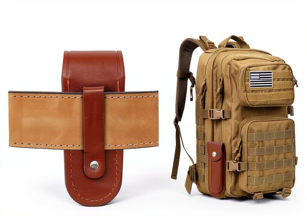 Pocket Knife Sheath, 5" Folding Pocket EDC Knife Case, Portable Pouch Knife Leather Holster with Snap Closure and Belt Loop, Accessory for Outdoor Climbing, Camping, Cycling and Hiking, Brown-2
