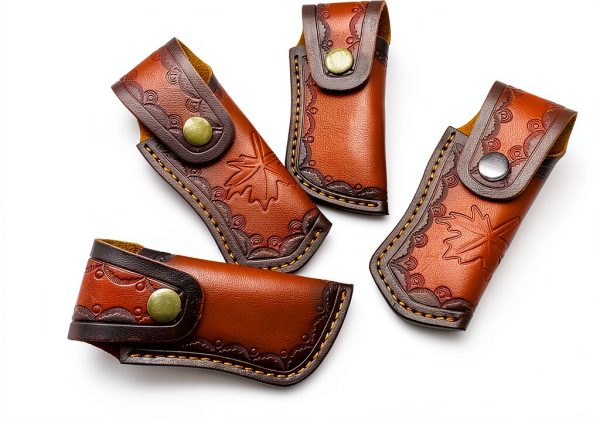 Leather Knife Sheath,Carry Snap Case for Pocket Folding Knife Pouch EDC Holster Belt Loop Brown Outdoor Hunting Camping Gift 4.33" Durability-4