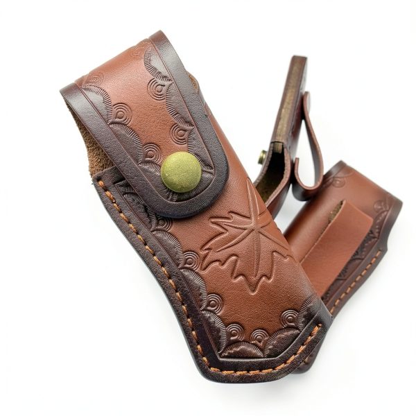 Leather Knife Sheath,Carry Snap Case for Pocket Folding Knife Pouch EDC Holster Belt Loop Brown Outdoor Hunting Camping Gift 4.33" Durability-1