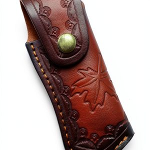 Leather Knife Sheath,Carry Snap Case for Pocket Folding Knife Pouch EDC Holster Belt Loop Brown Outdoor Hunting Camping Gift 4.33" Durability-0