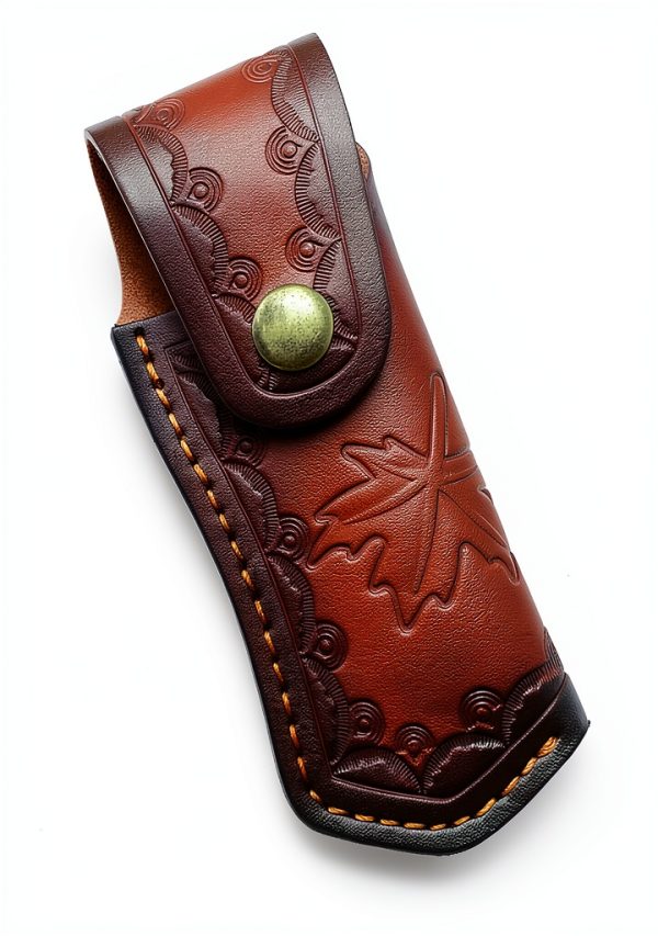 Leather Knife Sheath,Carry Snap Case for Pocket Folding Knife Pouch EDC Holster Belt Loop Brown Outdoor Hunting Camping Gift 4.33" Durability-0