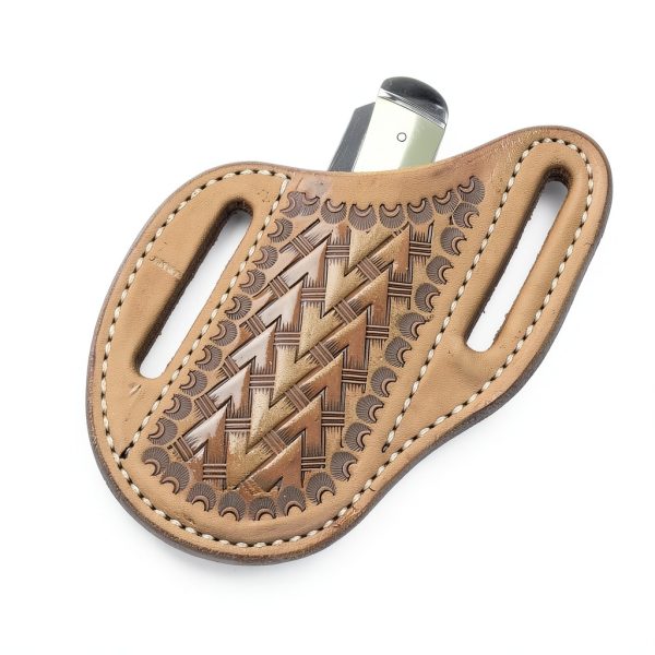 Leather Sheath, Slanted Pancake/ Tooled /Belt /Trapper Knife Sheath,TAN-2