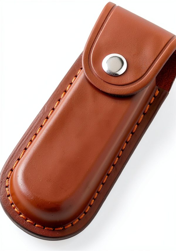 Pocket Knife Sheath, 5" Folding Pocket EDC Knife Case, Portable Pouch Knife Leather Holster with Snap Closure and Belt Loop, Accessory for Outdoor Climbing, Camping, Cycling and Hiking, Brown-0