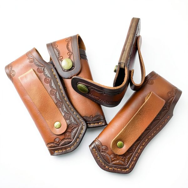 Leather Knife Sheath,Carry Snap Case for Pocket Folding Knife Pouch EDC Holster Belt Loop Brown Outdoor Hunting Camping Gift 4.33" Durability-3