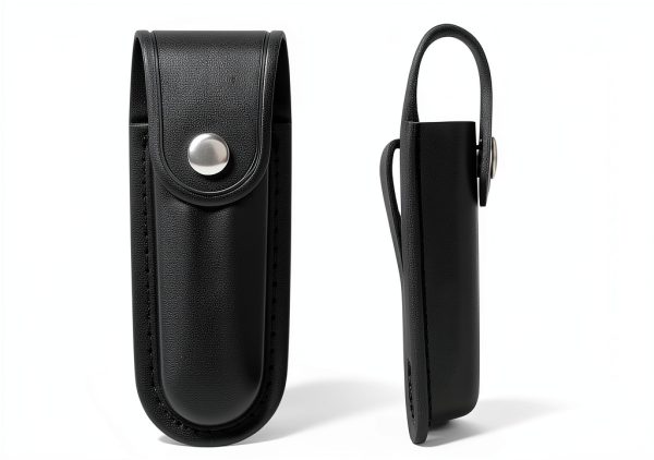 Pocket Knife Sheath, 5" Folding Pocket EDC Knife Case, Portable Pouch Knife Leather Holster with Snap Closure and Belt Loop, Accessory for Outdoor Climbing, Camping, Cycling and Hiking, Black-4