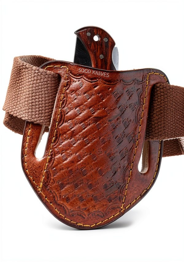Handmade Leather Knife Sheath for Trapper Knives, Brown, SOGO KNIVES-4