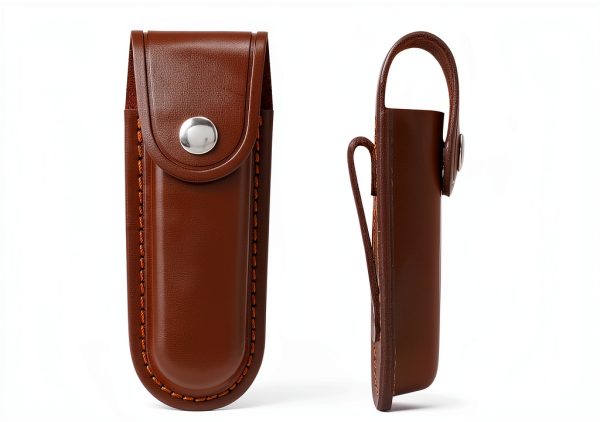 Pocket Knife Sheath, 5" Folding Pocket EDC Knife Case, Portable Pouch Knife Leather Holster with Snap Closure and Belt Loop, Accessory for Outdoor Climbing, Camping, Cycling and Hiking, Brown-4