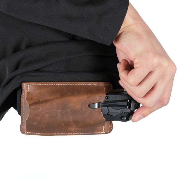 Horizontal Carry Knife, Leather Belt Knife Sheath for Everyday Carry, Knife Belt Holder Accessories, Knife Holster for Leatherman, EDC Belt Pouch for Pocket Folding Knives-5