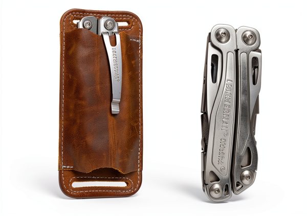 Horizontal Carry Knife, Leather Belt Knife Sheath for Everyday Carry, Knife Belt Holder Accessories, Knife Holster for Leatherman, EDC Belt Pouch for Pocket Folding Knives-2