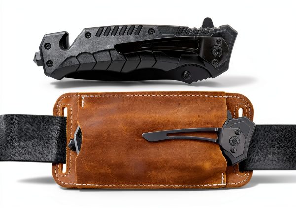 Horizontal Carry Knife, Leather Belt Knife Sheath for Everyday Carry, Knife Belt Holder Accessories, Knife Holster for Leatherman, EDC Belt Pouch for Pocket Folding Knives-6